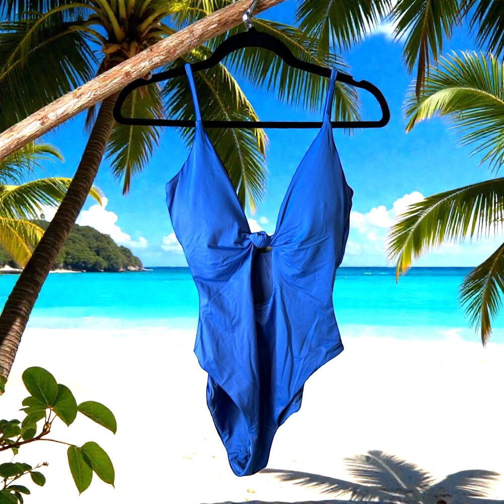 NWT Andie Swim The Santorini One Piece Swimsuit Blue M Vacation Beach Swimwear